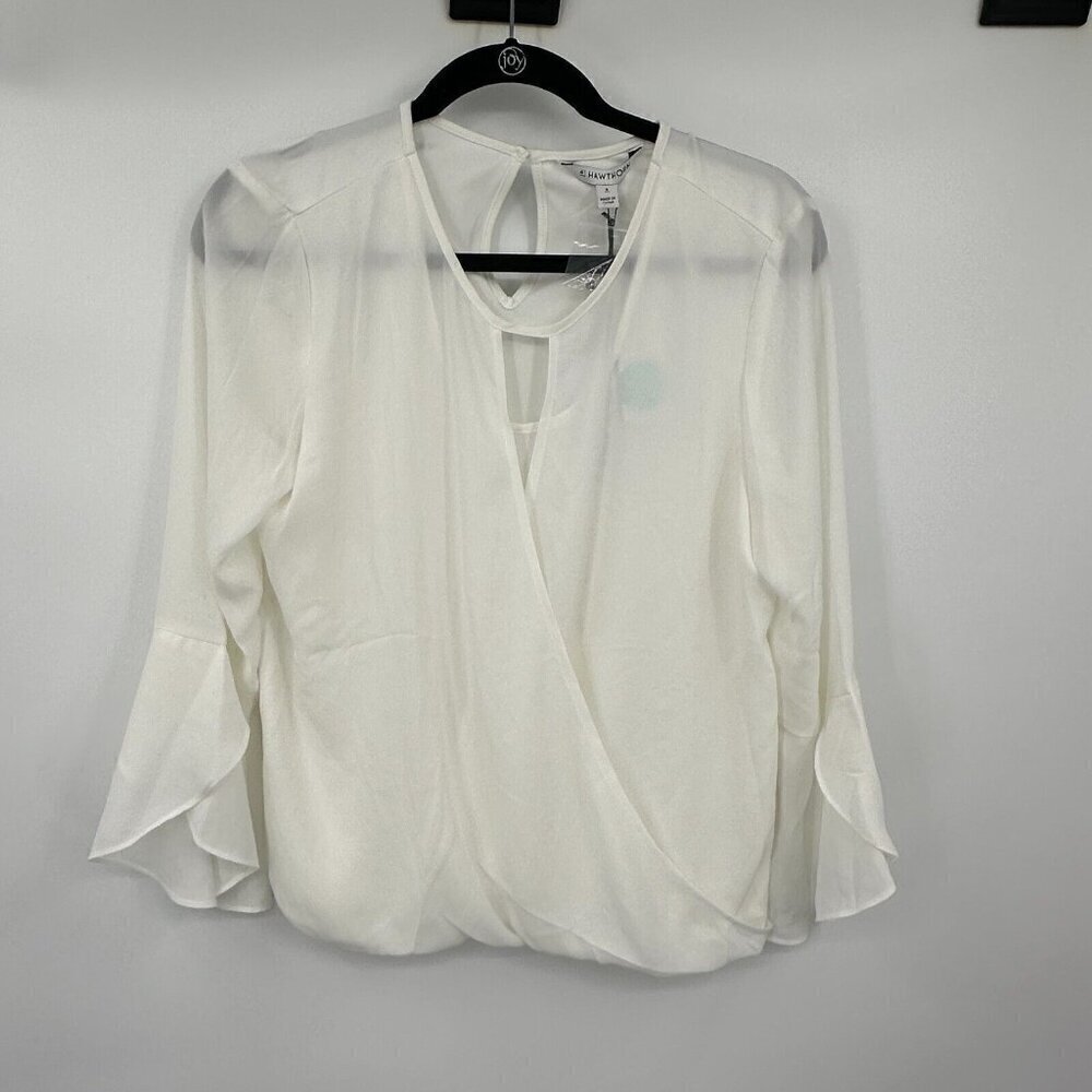 41 Hawthorn Womens Blouse Small White Surplice Neckline Bell Sleeve Top Preppy - Picture 2 of 14